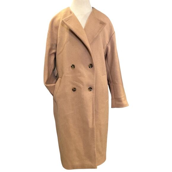 Ann Taylor Wool Blend Crew Neck Mid Length Coat Sz L Camel Classic Preppy Career - Picture 1 of 12